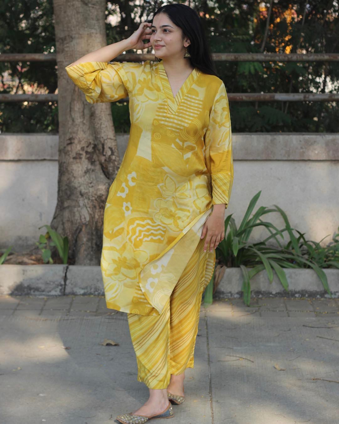 Marigold pure cotton silk kurta set