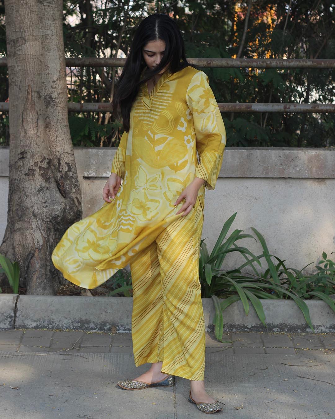 Marigold pure cotton silk kurta set