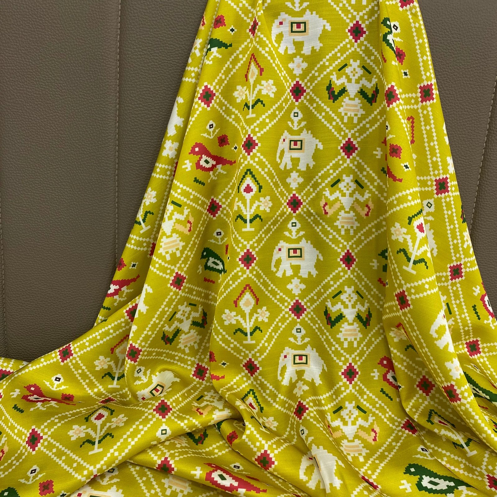 Patola print on Linen Satin fabric with 4 colors- Per meter - indiefabstore