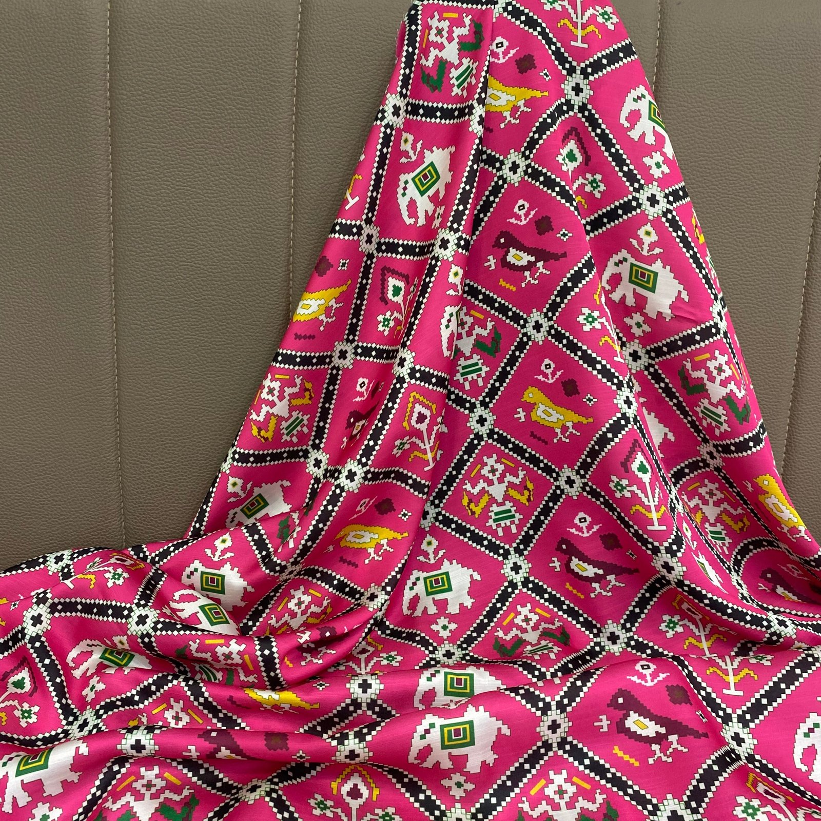 Patola print on Linen Satin fabric with 4 colors- Per meter - indiefabstore