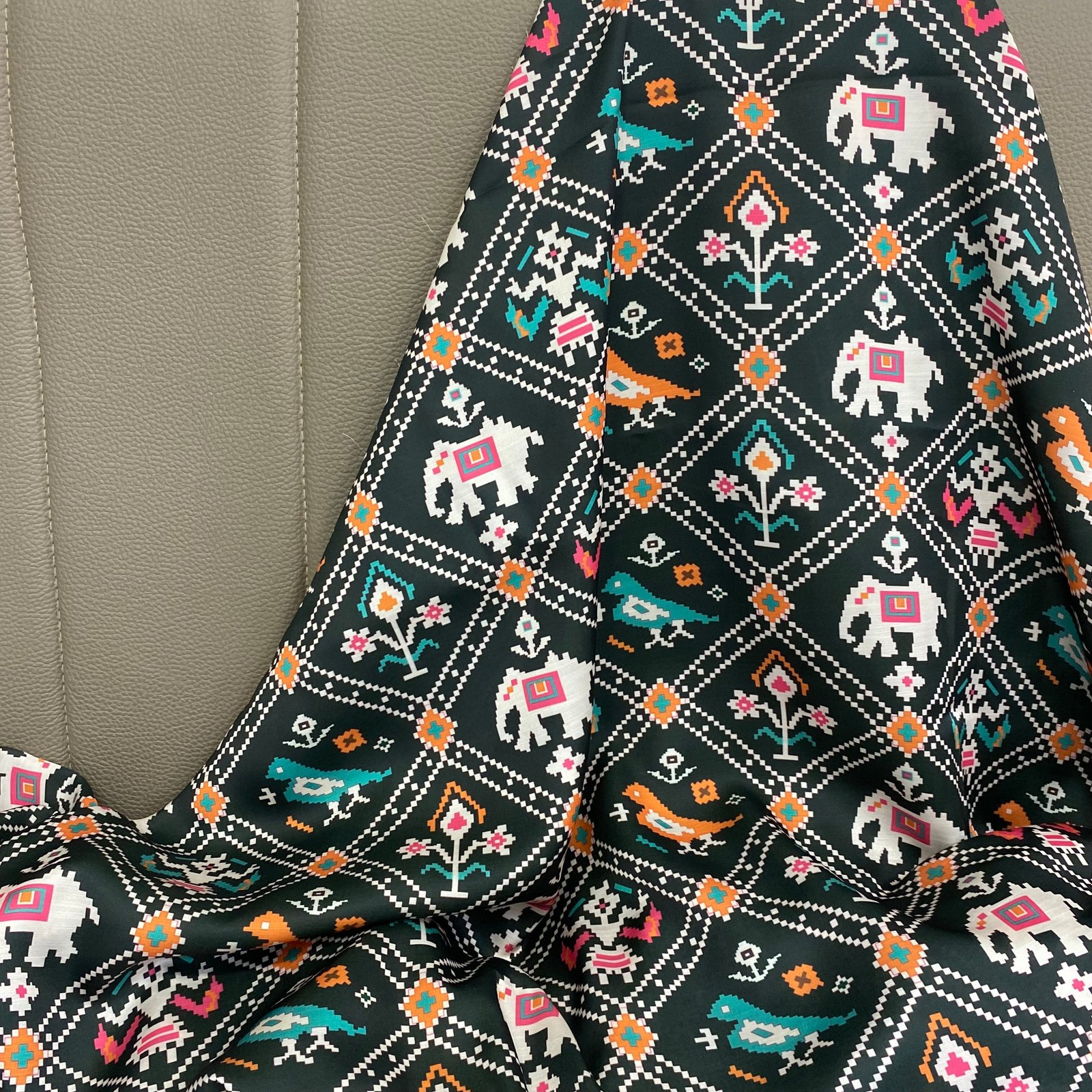 Patola print on Linen Satin fabric with 4 colors- Per meter - indiefabstore